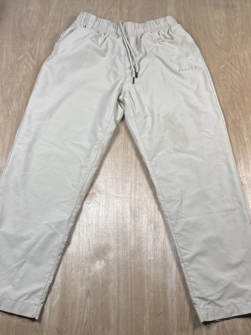YoungLA Men’s Beige Lined Elastic Waist Drawstring Jogger Pants Size Medium